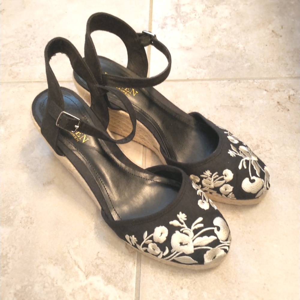 Ralph Lauren Hayleigh linen and silk espadrille wedges